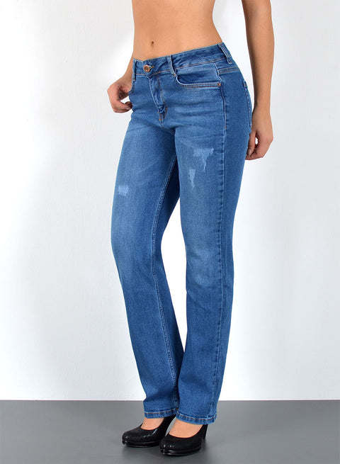 Straight Fit Jeans Damen High Waist im Destroyed Look mit Stretch