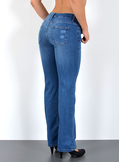 Straight Fit Jeans Damen High Waist im Destroyed Look mit Stretch