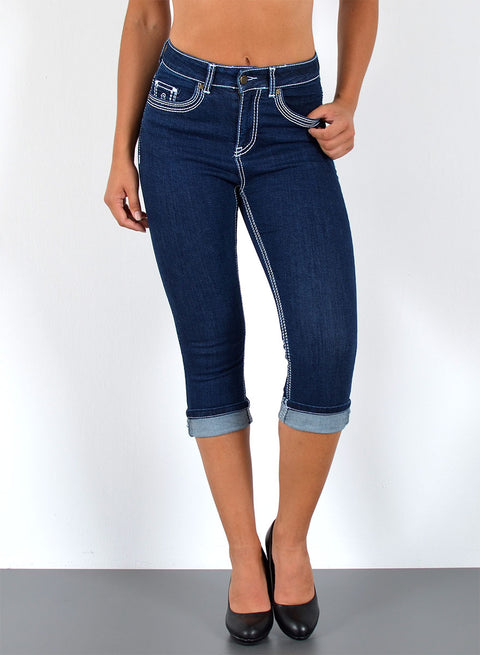 Damen High Waist Capri Jeans mit dicker Naht