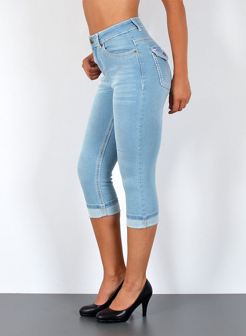 Damen High Waist Capri Jeans mit dicker Naht