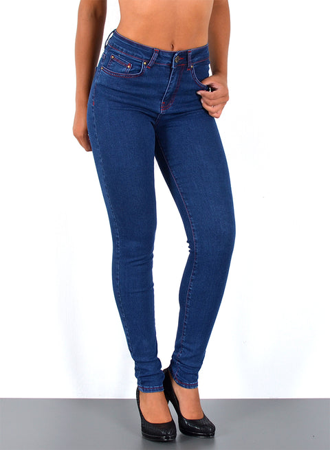 High Waist Skinny Fit Jeans mit roter Naht