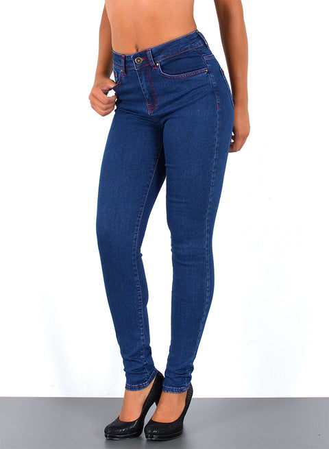 High Waist Skinny Fit Jeans mit roter Naht