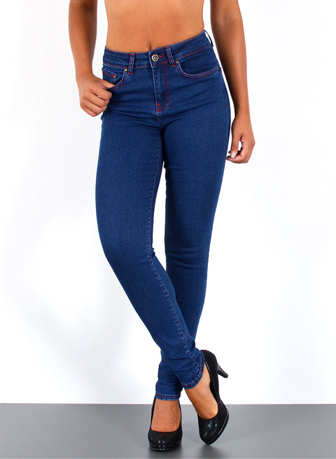High Waist Skinny Fit Jeans mit roter Naht