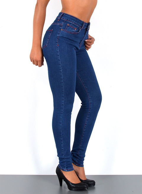 High Waist Skinny Fit Jeans mit roter Naht