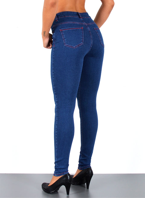High Waist Skinny Fit Jeans mit roter Naht