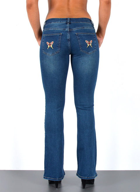 Low Waist Bootcut Jeans mit Schmetterling Patches