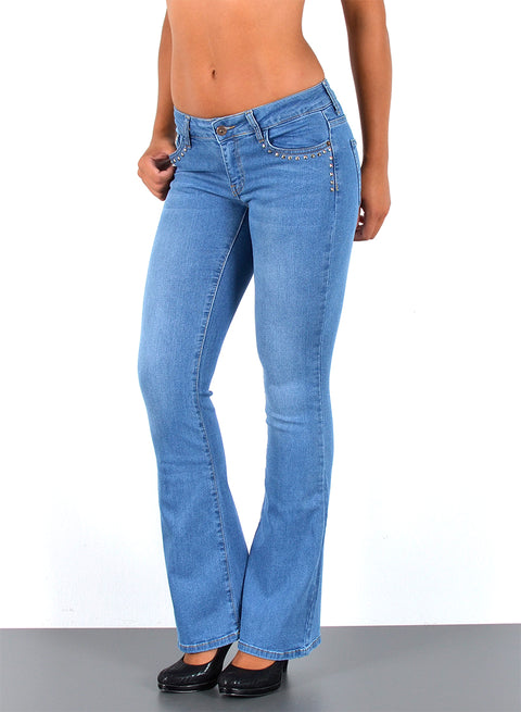 Damen Schlaghose Bootcut Jeans Low Rise