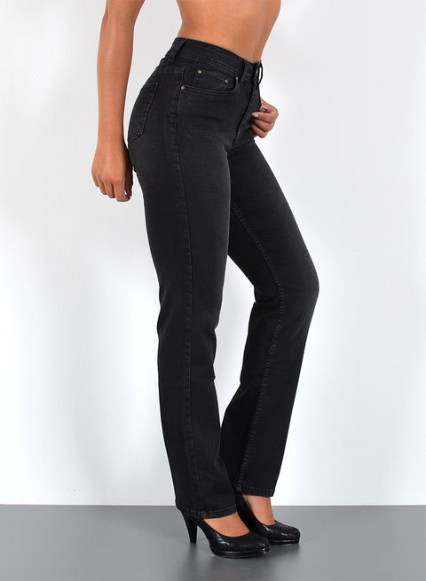 Schwarze Damen Jeans High Waist Straight Leg