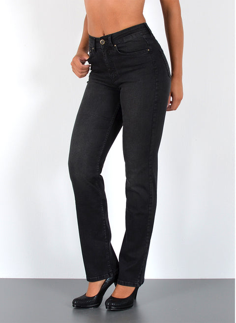 Schwarze Damen Jeans High Waist Straight Leg