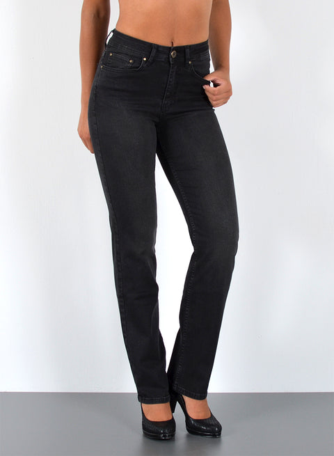 Schwarze Damen Jeans High Waist Straight Leg