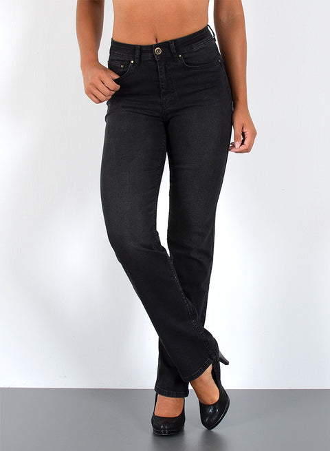 Schwarze Damen Jeans High Waist Straight Leg