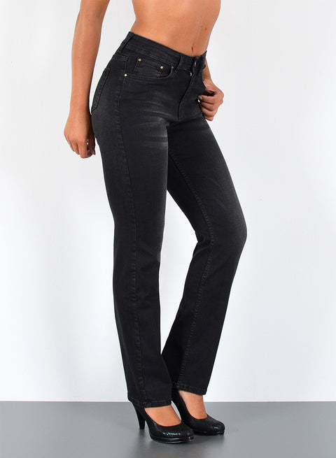 Straight Fit Jeans High Waist Hose Damen in schwarz
