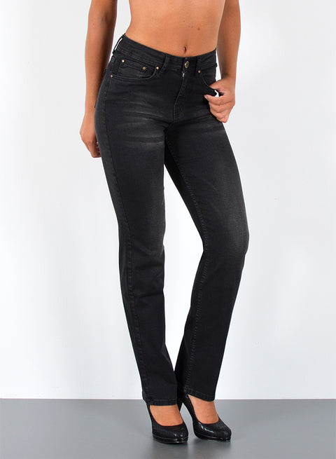 Straight Fit Jeans High Waist Hose Damen in schwarz