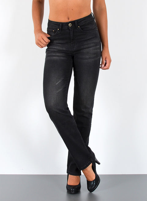 Straight Fit Jeans High Waist Hose Damen in schwarz