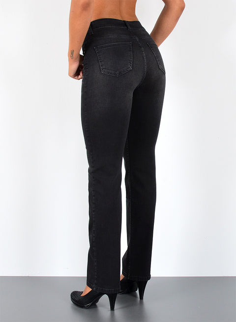 Straight Fit Jeans High Waist Hose Damen in schwarz