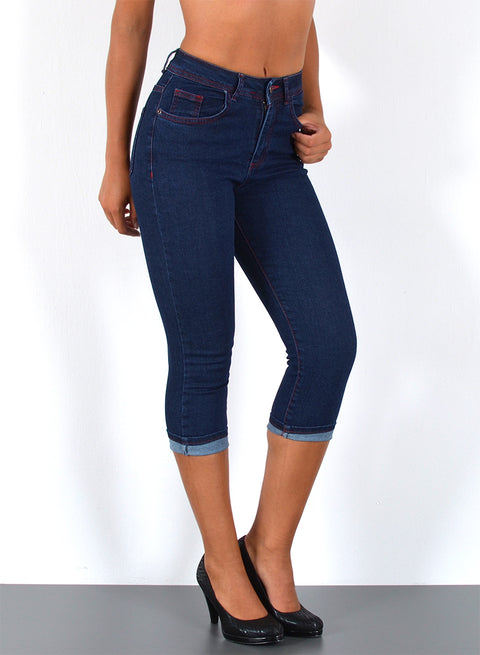 Damen Capri Jeans High Waist mit roter Naht