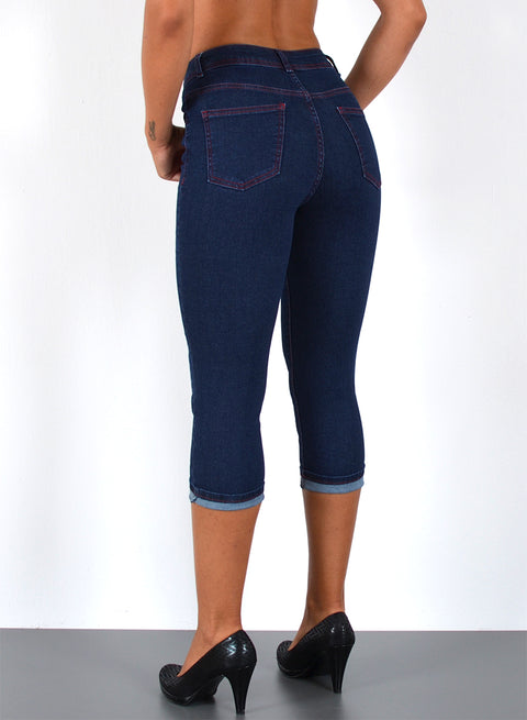 Damen Capri Jeans High Waist mit roter Naht