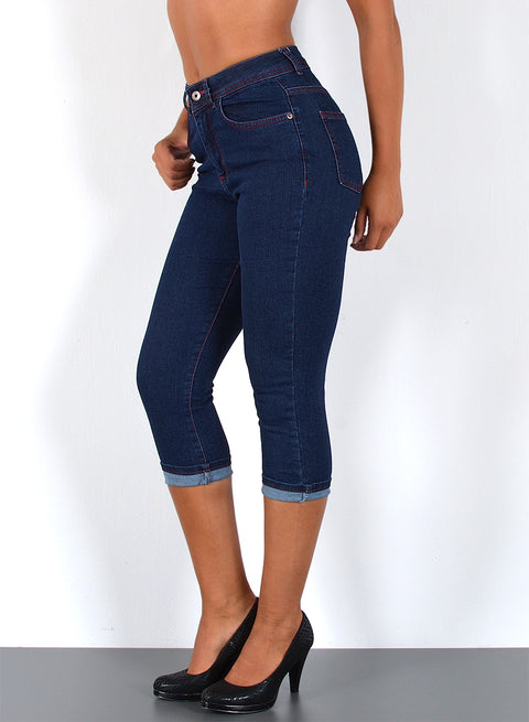 Damen Capri Jeans High Waist mit roter Naht