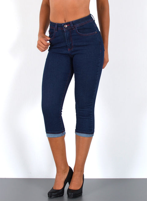Damen Capri Jeans High Waist mit roter Naht