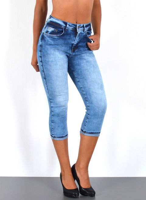 Hellblaue High Waist Capri Jeans