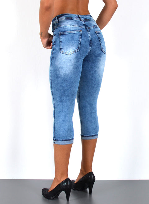 Hellblaue High Waist Capri Jeans