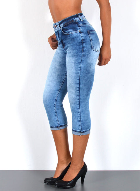 Hellblaue High Waist Capri Jeans