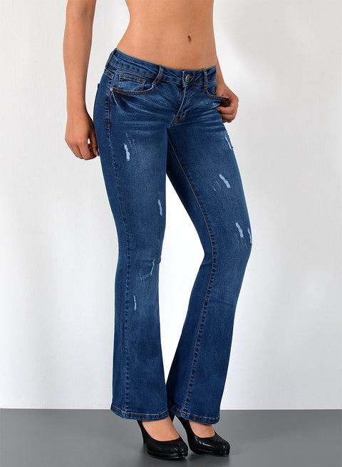 Damen Schlaghose Bootcut Jeans Low Rise