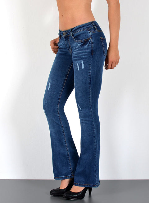 Damen Schlaghose Bootcut Jeans Low Rise