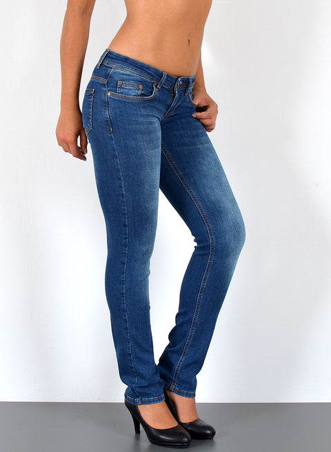 Low Waist Damen Jeans Straight Fit Hose mit Stretch