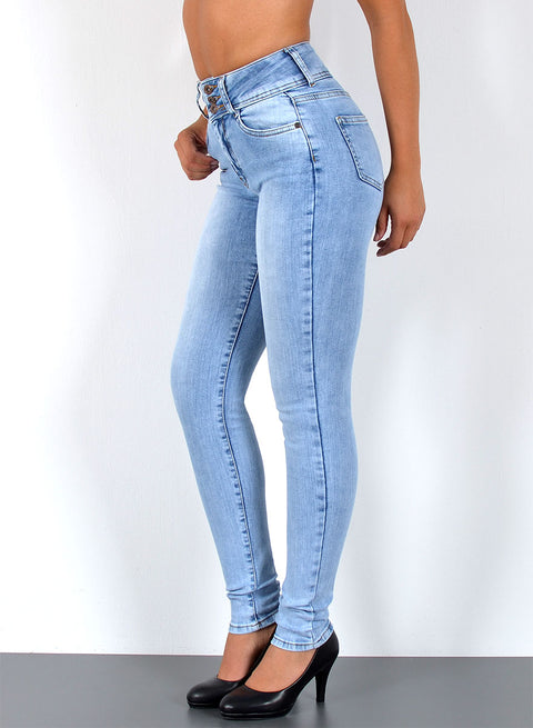 Enge Damen Jeans Hochbund mit 3-Knöpfen und Stretch