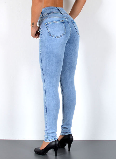 Enge Damen Jeans Hochbund mit 3-Knöpfen und Stretch