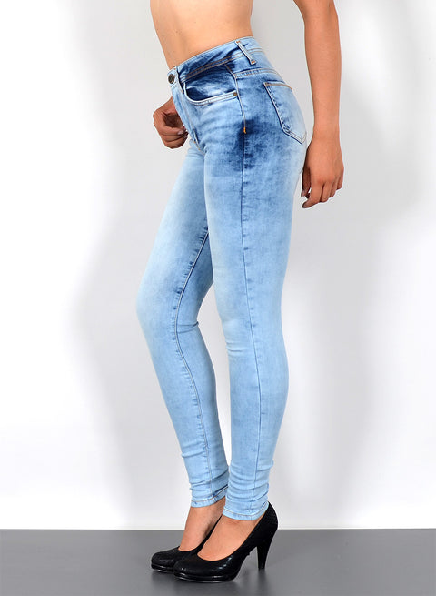 Hellblaue Skinny Fit Jeans High Waist Damen Hose
