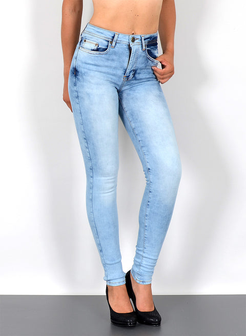 Hellblaue Skinny Fit Jeans High Waist Damen Hose