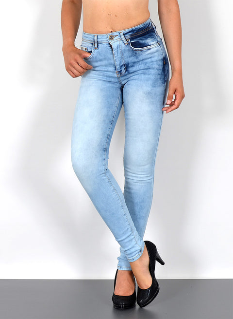 Hellblaue Skinny Fit Jeans High Waist Damen Hose
